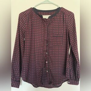LOFT Women's Burgundy and Black Button Down Shirt